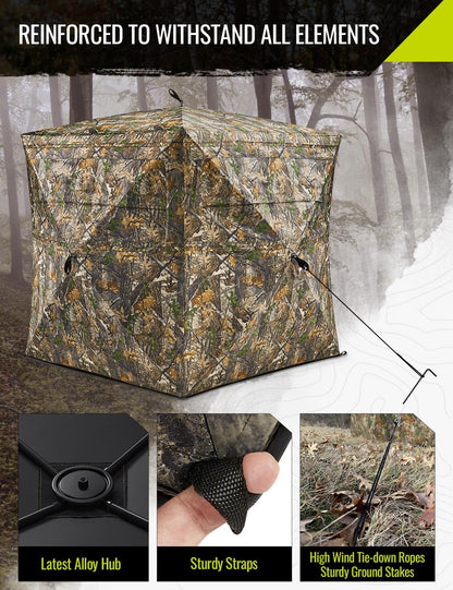 TIDEWE Hunting Blind 270°See Through with Carrying Bag for Turkey Hunting, Pop Up Ground Blinds, Portable Resilient Hunting Tent (2-3 Person)
