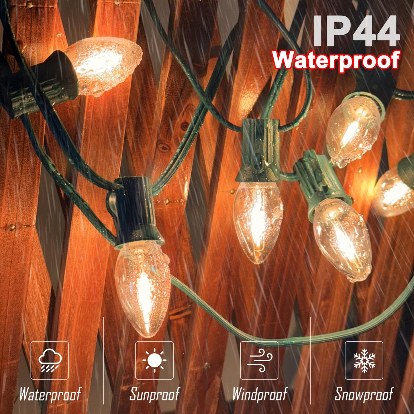 Bokoiuu C7 LED Christmas String Lights, 25FT Vintage String Lights with 27 Clear LED Bulbs(2 Spare), Hanging Outdoor Lights for Christmas Party Backyard Wedding - Green Wire