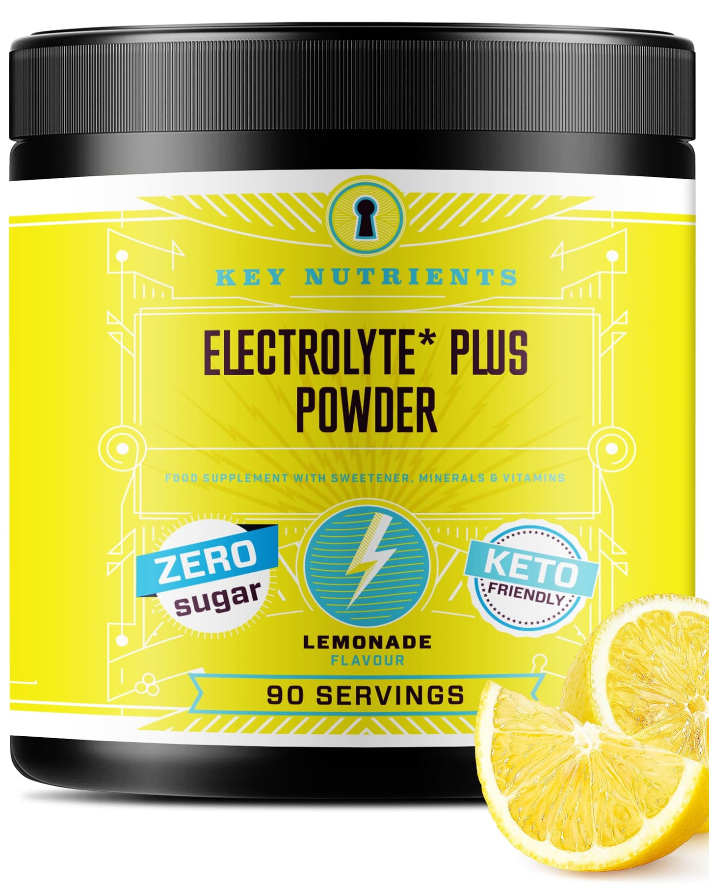 Key Nutrients Electrolytes Powder - Multivitamin & Minerals Electrolytes - 90 Servings of Refreshing Lemonade - Hydration Powder - Supercharged Rehydration Sachets with 16 Vitamins & Minerals