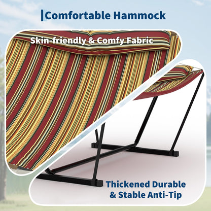 GarveeHome Portable 2 Person Double Hammock with Sturdy Heavy-Duty Steel Stand – 450LBS Max Load, Quick & Effortless Assembly, Perfect for Indoor Living, Yard, Patio & Camping Trips