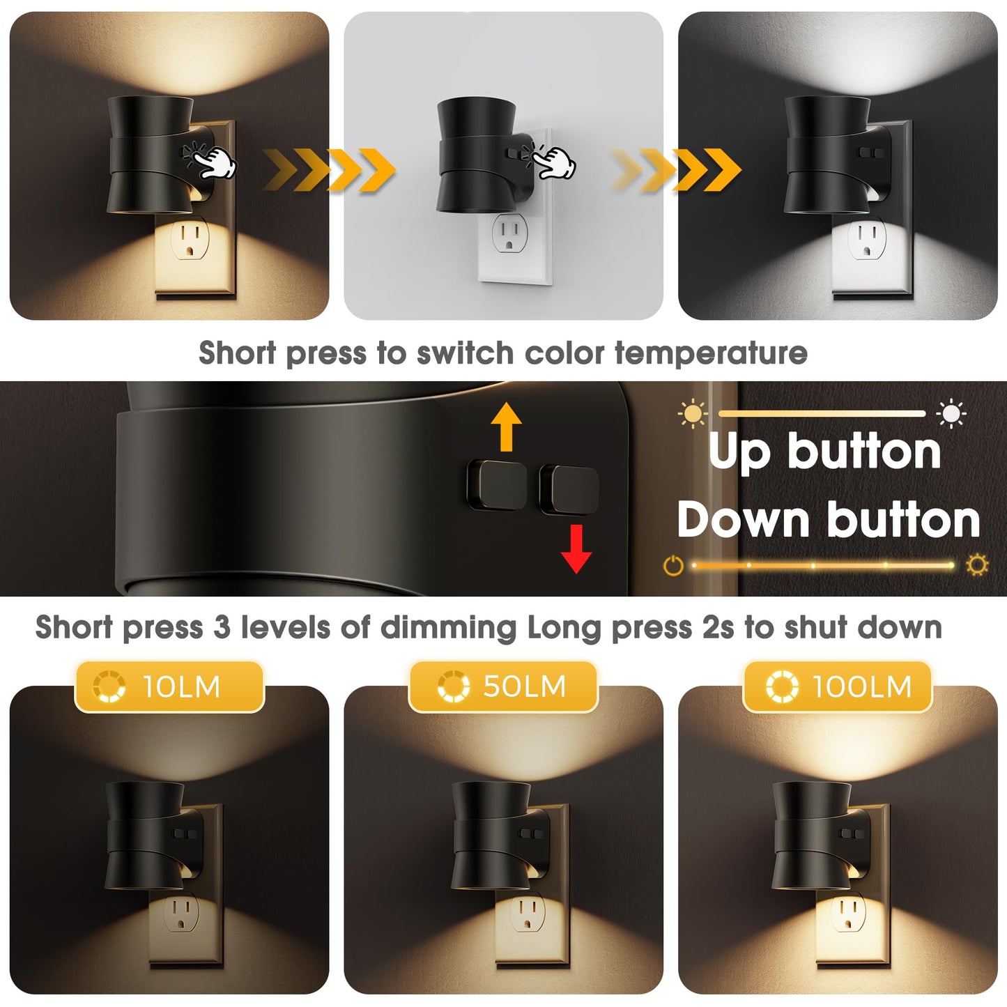 L LOHAS LED Night Light, Bubble Night Lights Plug into Wall,2 Pack 3000K/4000k/5000K Adjustable Color Temperature Night Light,Dimmable Nightlights with Dusk to Dawn Sensor for Rooms Bathroom Hallway