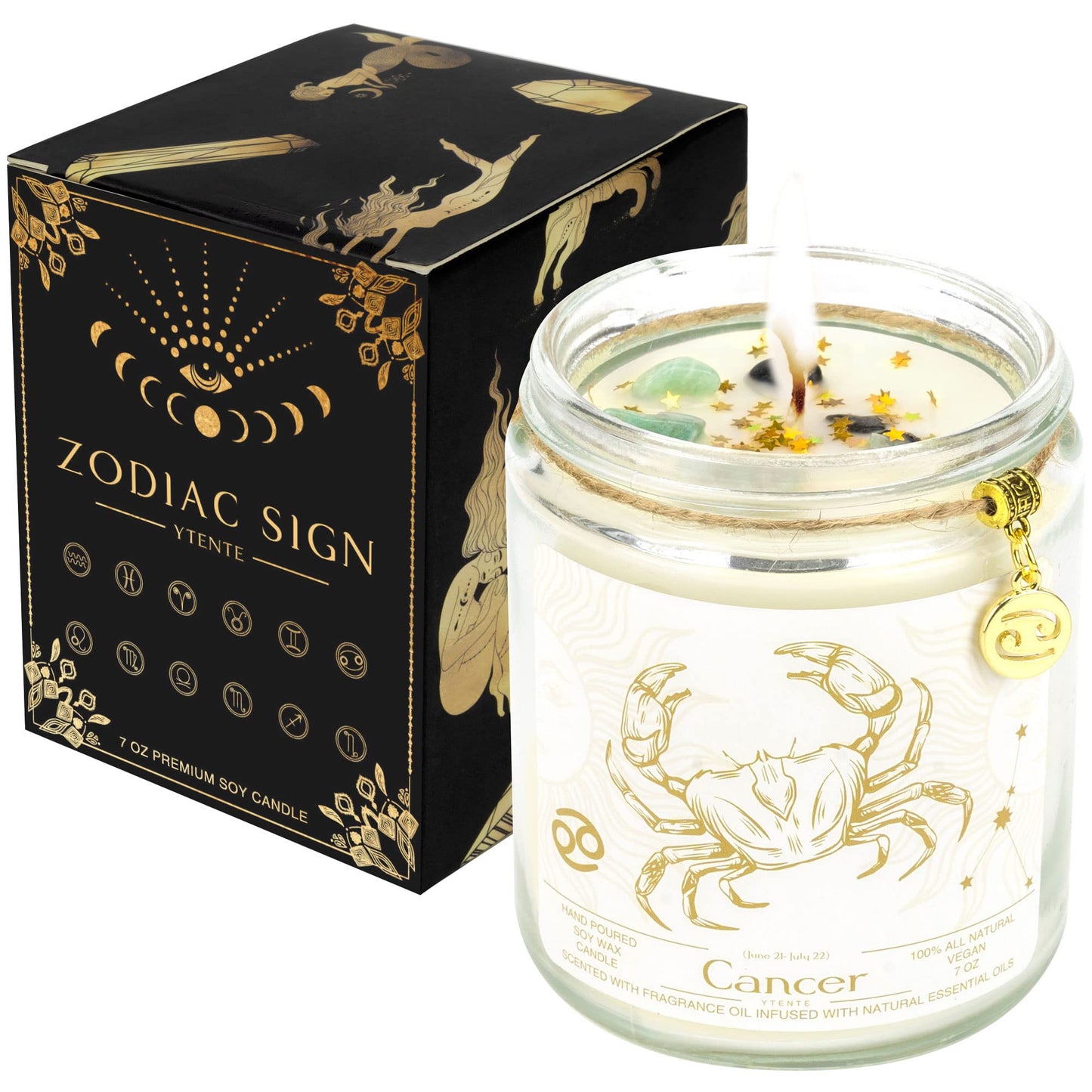 YTENTE Cancer Candles, Cancer Gifts for Women Zodiac Sign Crystals Candles Jar,Astrology Scented Soy Candles for Women Mom Friends Sister Daughter Birthday Mother's Day Gift