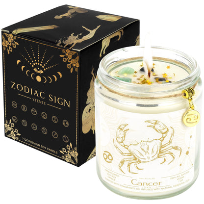 YTENTE Cancer Candles, Cancer Gifts for Women Zodiac Sign Crystals Candles Jar,Astrology Scented Soy Candles for Women Mom Friends Sister Daughter Birthday Mother's Day Gift