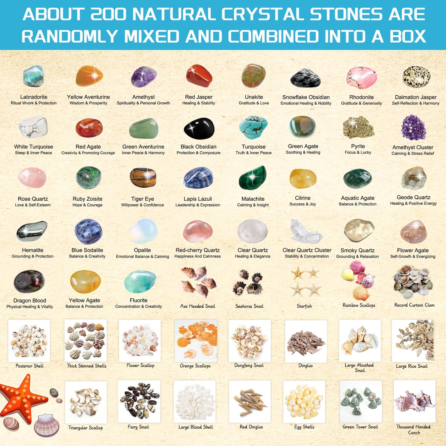 FORBY 200Pcs Natural Crystals Stones Set & Healing Crystal Set Rock Collection Raw Stones Geodes & Tumbled Stones Set for Decoration Chakra Reiki Gift Balancing Energy Kids Beginners