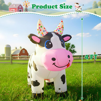 4FT Christmas Spring Farm Ranch Inflatable Cute Farm Cow Blow up Decoration with LED Light Outdoor Indoor Yard Graden Lawn Party Holiday Decor