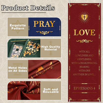 4Pcs Welcome Religious Easter Banners for Church Sanctuary Wall - Hanging Backdrop Worship Christian Nativity Banner Scripture Porch Signs for Easter School Nativity Decor