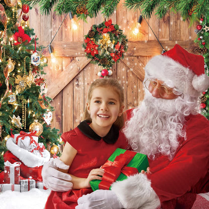 CYLYH 8x8FT Christmas Backdrop Barn Wood Door Photography Backdrop Xmas Tree Snow Gift Wall Floor Party Photo Background for Holiday New Year Party Banner Christmas Family Party Supplies