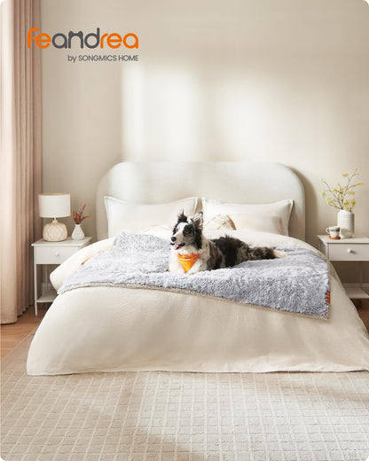 Feandrea Waterproof Dog Blanket, Long Plush Pet Blanket for Medium and Large Dogs, Cats, 152 x 127 cm, XL, Sherpa Fleece, Double Sided Reversible Dog Sofa Cover Protector, Grey Ombré PPB006G01