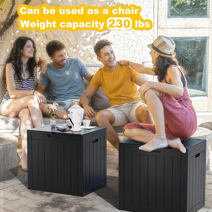 33 Gallon Outdoor Deck Box, Lockable Waterproof Outdoor Storage Boxes For Garden Tools,Indoor Cushions,Accessories Outside Storage Resin Weatherproof Container(Black)
