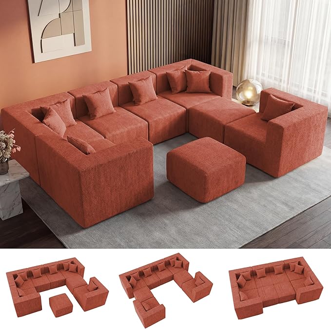 MONVANE Modular Sectional Sofa, Oversized 8 Seat Convertible U Shaped Couch