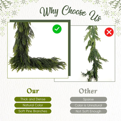 N&T NIETING 6FT Christmas Norfolk Pine Garland Real Touch Pine Artificial Faux Greenery Garlands Winter Christmas Garland for Table Mantle Fireplace Holiday Indoor Outdoor Xmas Decorations (1 Pcs)