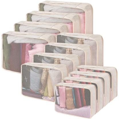 Silkfly 12 Pcs Packing Cubes for Suitcase Travel Luggage Bags Bulk Mesh Organizer Set for Hiking Camping Backpacking Clothes Accessories(Light Khaki, XL, L, M Size)