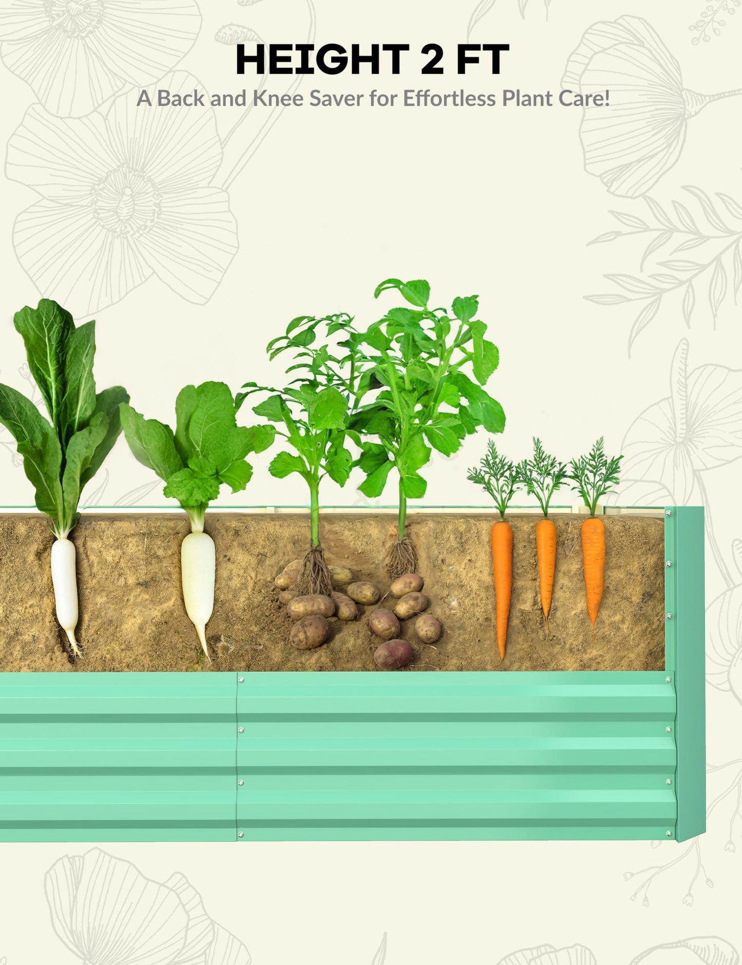 GarveeLife 6x3x2 ft Galvanized Raised Garden Bed, 24" Tall Metal Planter Box for Flowers Vegetables, Rust-Resistant Raised Garden Beds for Gardening, Easy Assembly Outdoor Garden Box & Planters, Green