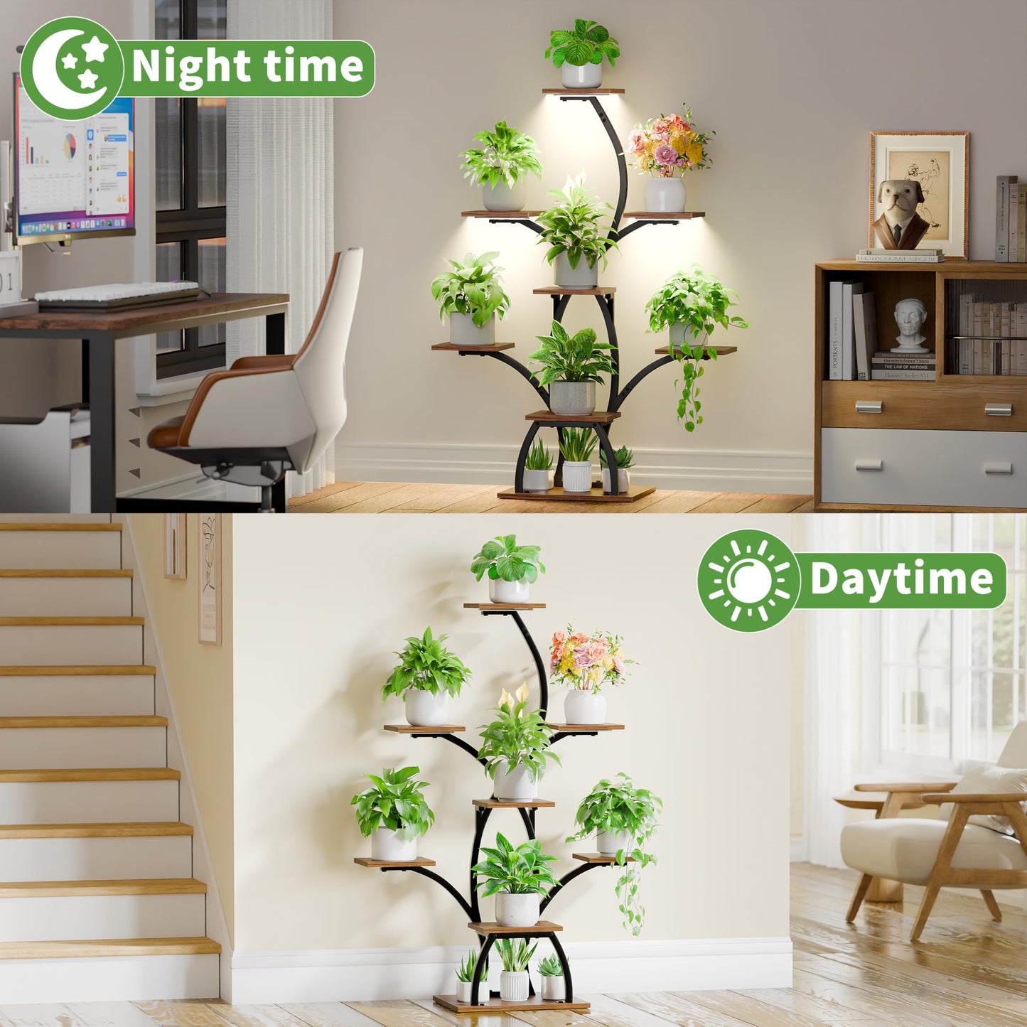 CODACE Plant Stand Indoor with Grow Lights, 6 Tiered Plant Shelf Indoor, 50" Corner Plant Stands for Indoor Plants, Lighted Tree-Shaped Plant Holder, Tall Flower Display Rack for Living Room