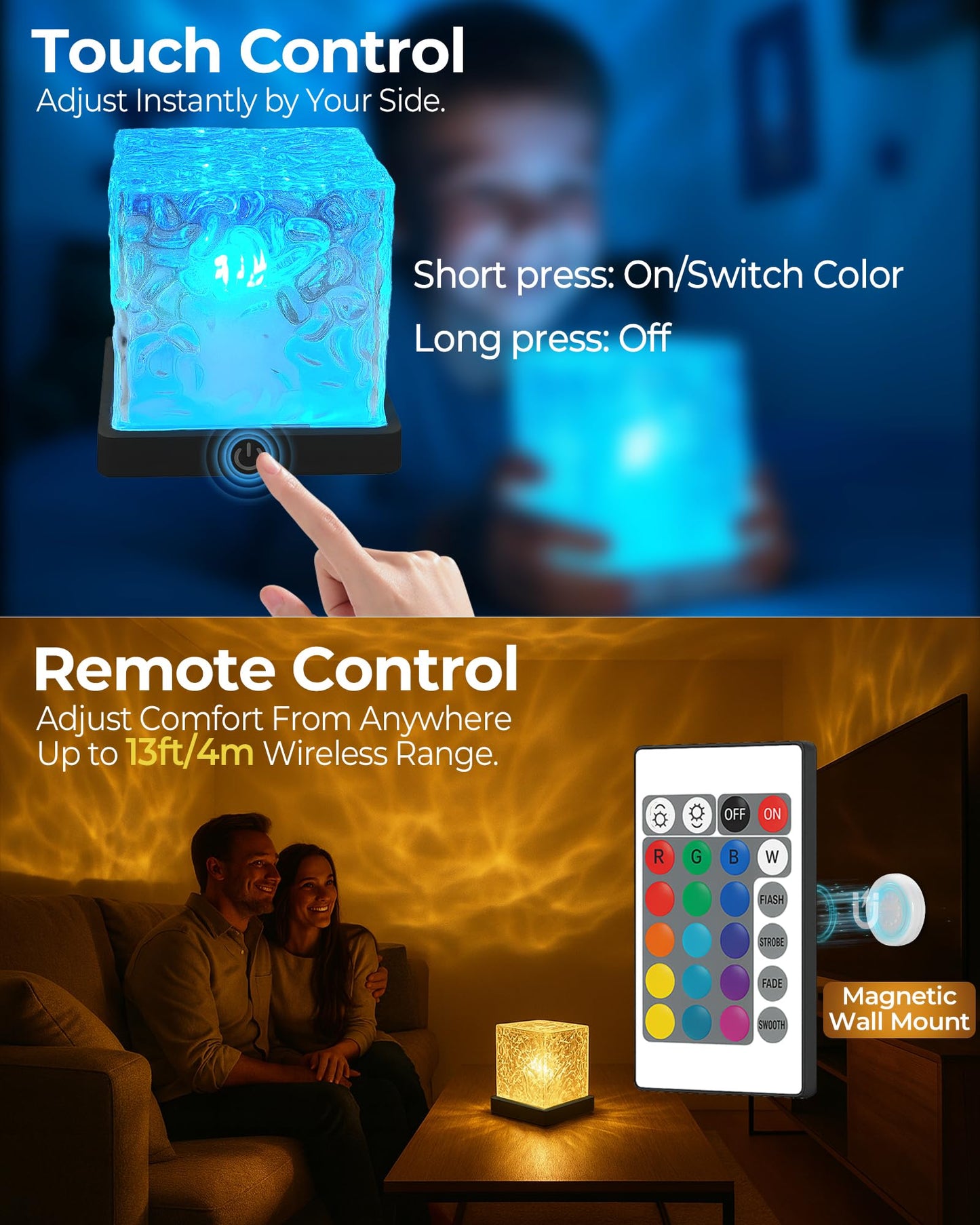 Rechargeable Shower Light Cube, 16 Color Ocean Wave Projector Light Battery Operated, Waterproof Shower Mood Lighting with Remote, Relaxing Bath Lights, Ocean Lamp for Bathroom, Bedroom, Ocean Gifts