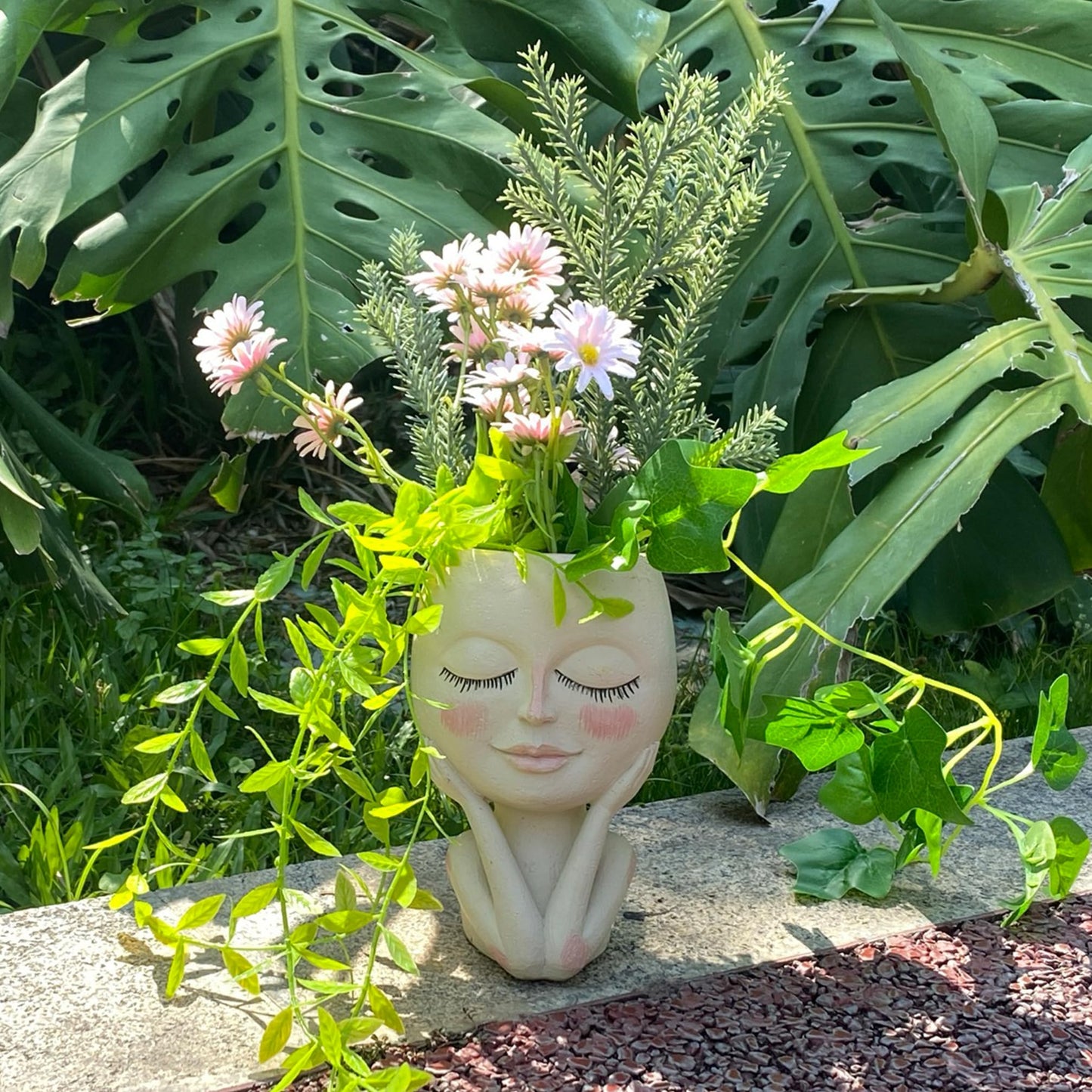 Head Planter Pot for Plants - Face Flower Pots Indoor Outdoor, Cute Succulent Head Planter, Creative Plant Pots With Drainage, Resin Cactus Planter Coffee Table Decor, Women/Mother Vase Gifts Ideas