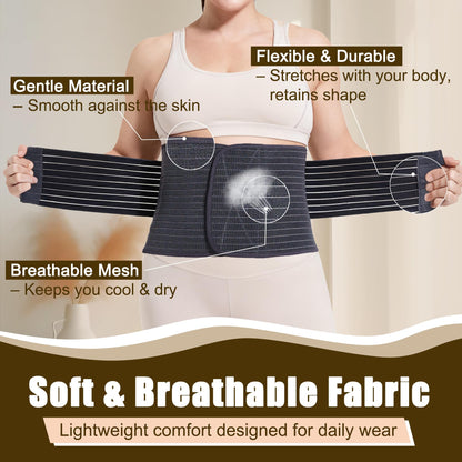 Reian Belly Band, Postpartum Essentials for Natural and C-Section Recovery, Adjustable Compression Wrap, After Birth Support Brace, Abdominal BInder (Black, Large)