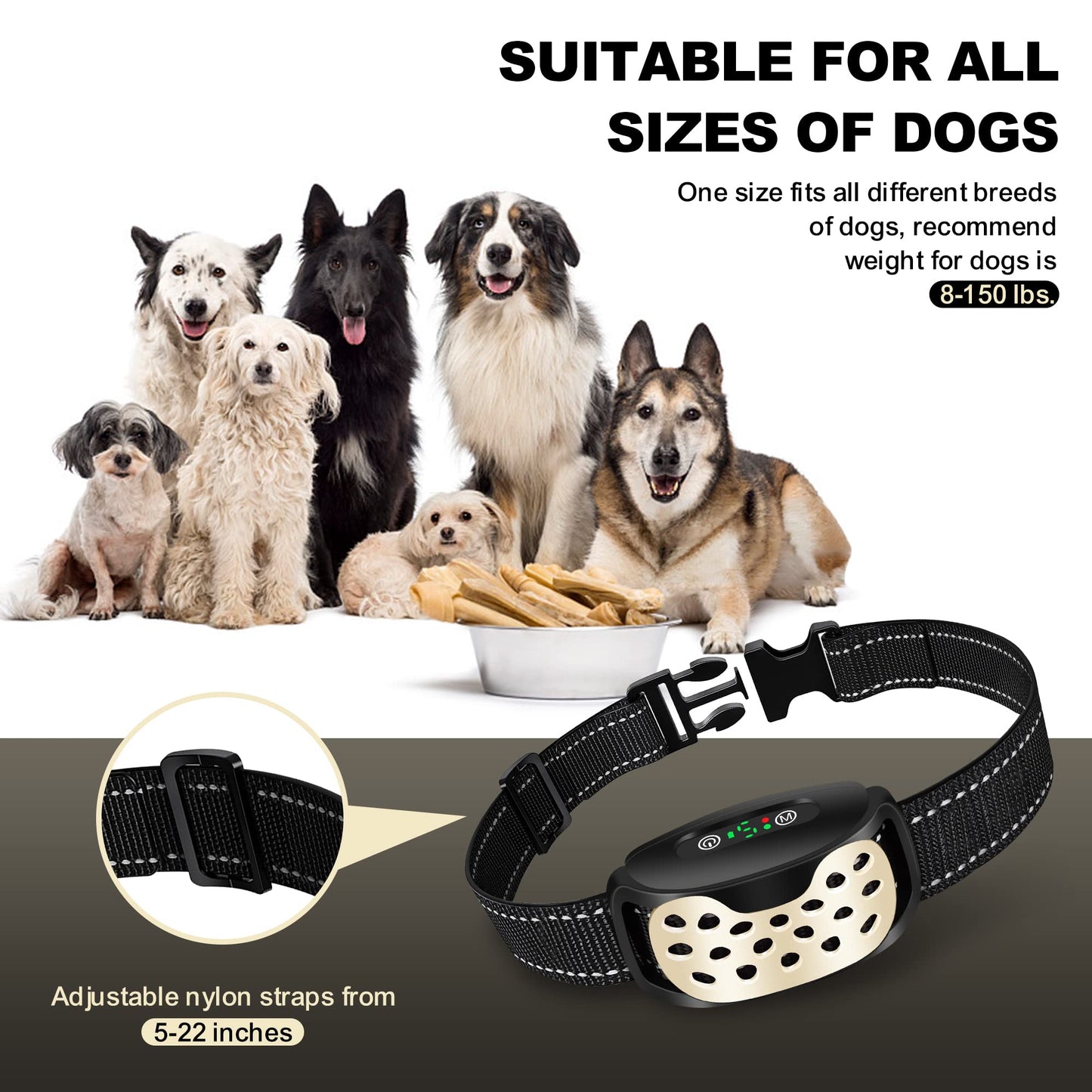 Anti Barking Dog Collars, Bark Collar Stop Dog Barking with Vibration & Beep Modes Harmless Training Dog Collar for Small Medium Large Dogs No Bark Collar Rechargeable IP67 Waterproof Humane
