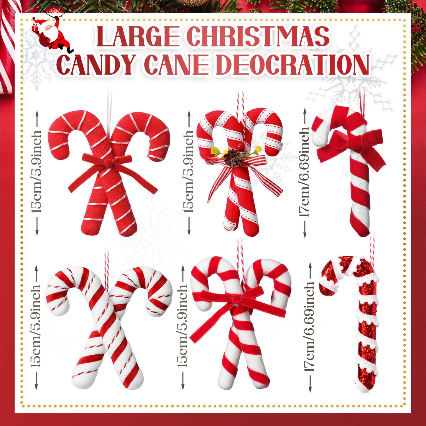 Vercraft 12 Pcs 15.75'' Large Candy Cane Christmas Decorations Giant Lollipop Candy Xmas Decorations with Sticks Red and White Peppermint Decor for Christmas Tree Ornaments Party, 12 Styles