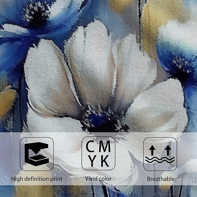 Watercolor White Blue Flowers Hand Towel Set of 2, Abstract Oil Painting Floral