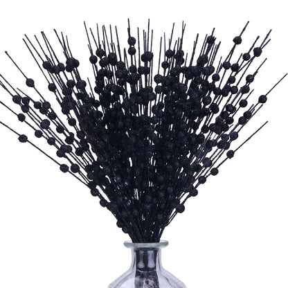 efivs arts 10 Pack Black Artificial Glitter Berry Stems 15.7" Fake Christmas Picks Decorative Glitter Sticks for Christmas Tree DIY Wreath Crafts Fireplace Decor