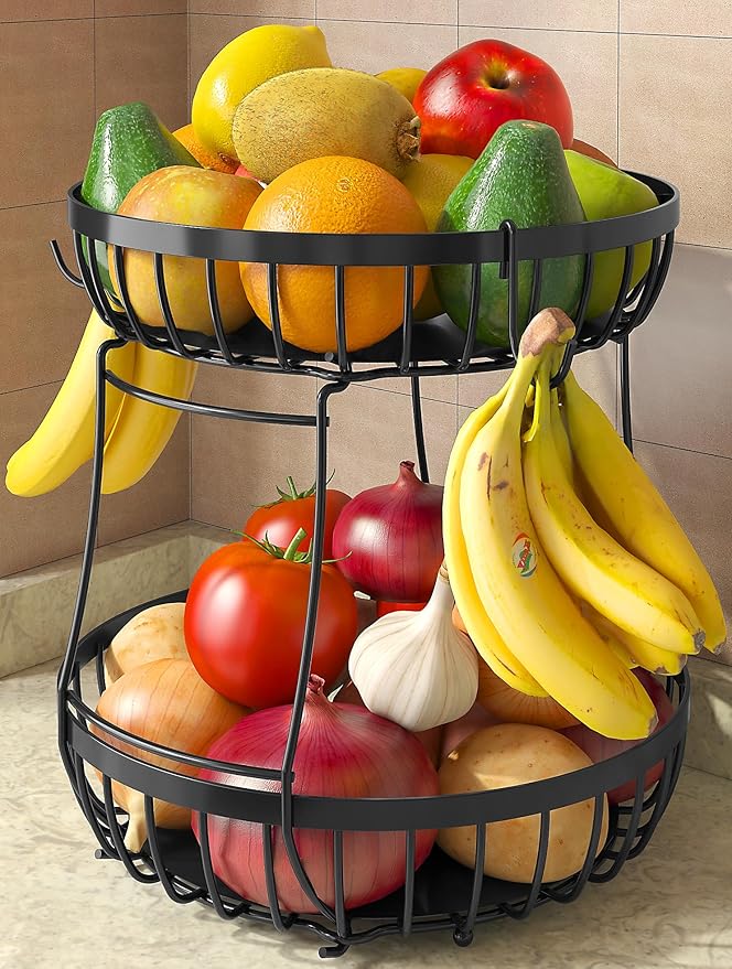 2 Tier Large Fruit Basket for Kitchen Counter