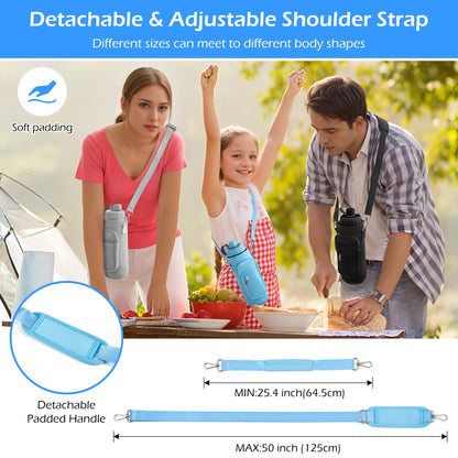 Noxgifix Water Bottle Holder with Strap,Water Bottle Bag,32/40 oz Large Capacity,Adjustable Shoulder Hand Strap,2 Phone Pocket Water Bottle Holder,Water Bottle Accessories for Camping Running Walking