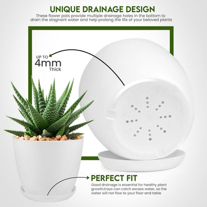 Utopia Home Plastic Planters White, Flower Nursery Pots Indoor Modern Decorative Plastic Pots for Plants, Succulents, Flowers, and Cactus 5 Pack, Multisize