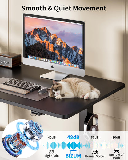 BIZUM 39.4" Small Electric Standing Desk Height Adjustable, Whole Piece Stand Up Computer Desk Work Study Writing Gaming Desks for Home Office Black