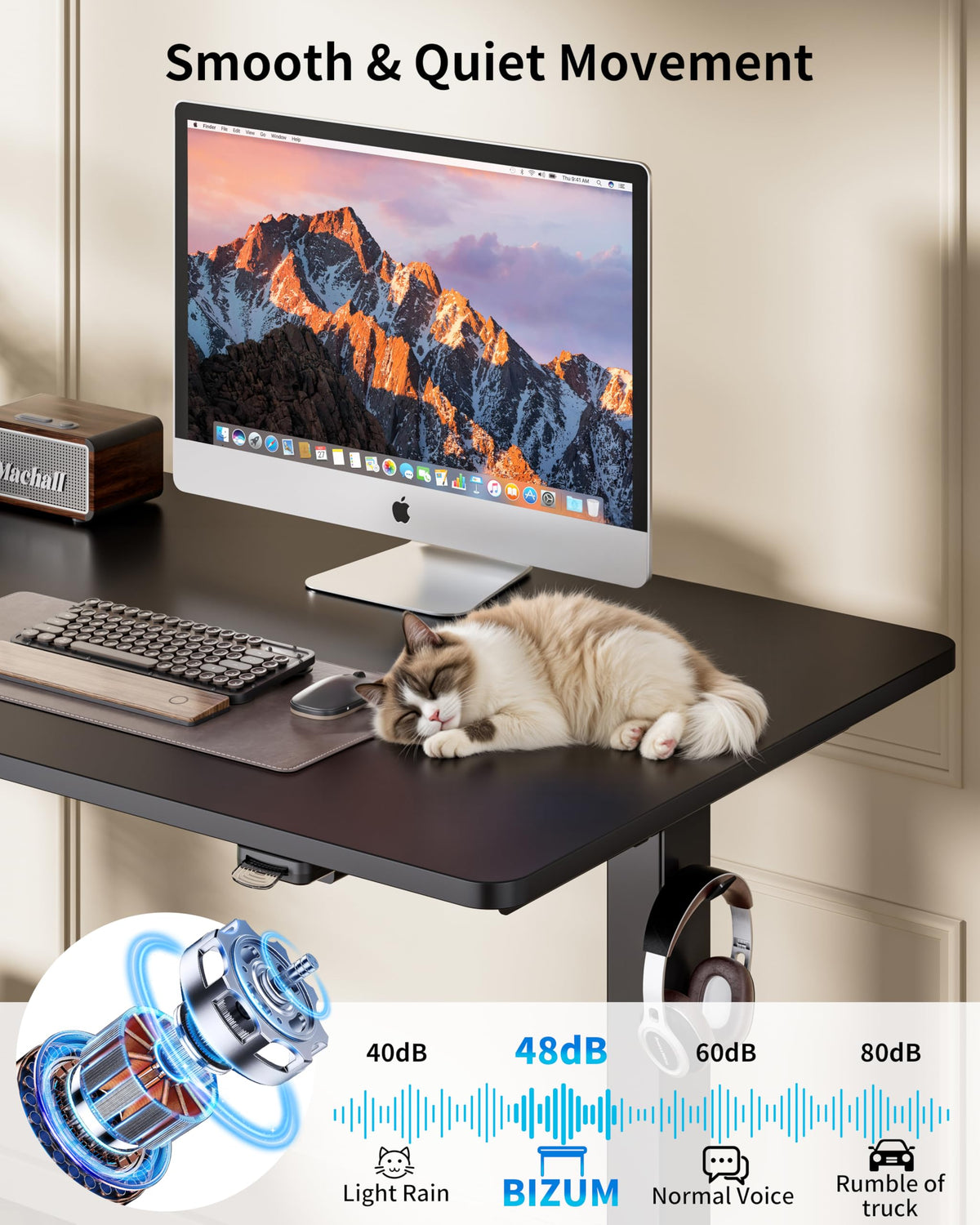 BIZUM 35.4" Small Electric Standing Desk Height Adjustable, Whole Piece Stand Up Computer Desk Work Study Writing Gaming Desks for Home Office Black