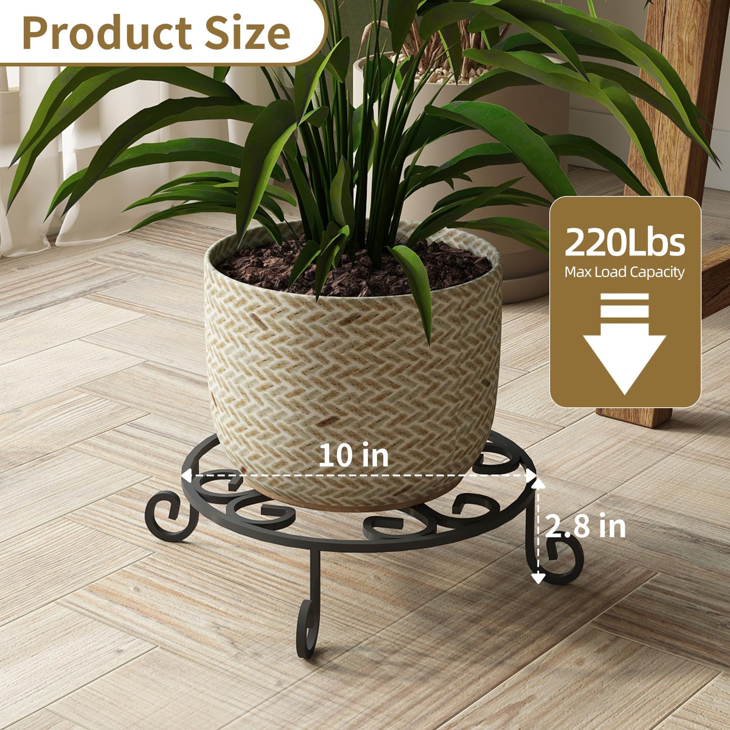 PROWORX 4 Pack 10” Diameter Metal Outdoor Plant Stand Indoor, Black Heavy Duty Potted Holder, Round Anti-Rust Wrought Iron Flower Planter Pot Display Stands for Home Garden
