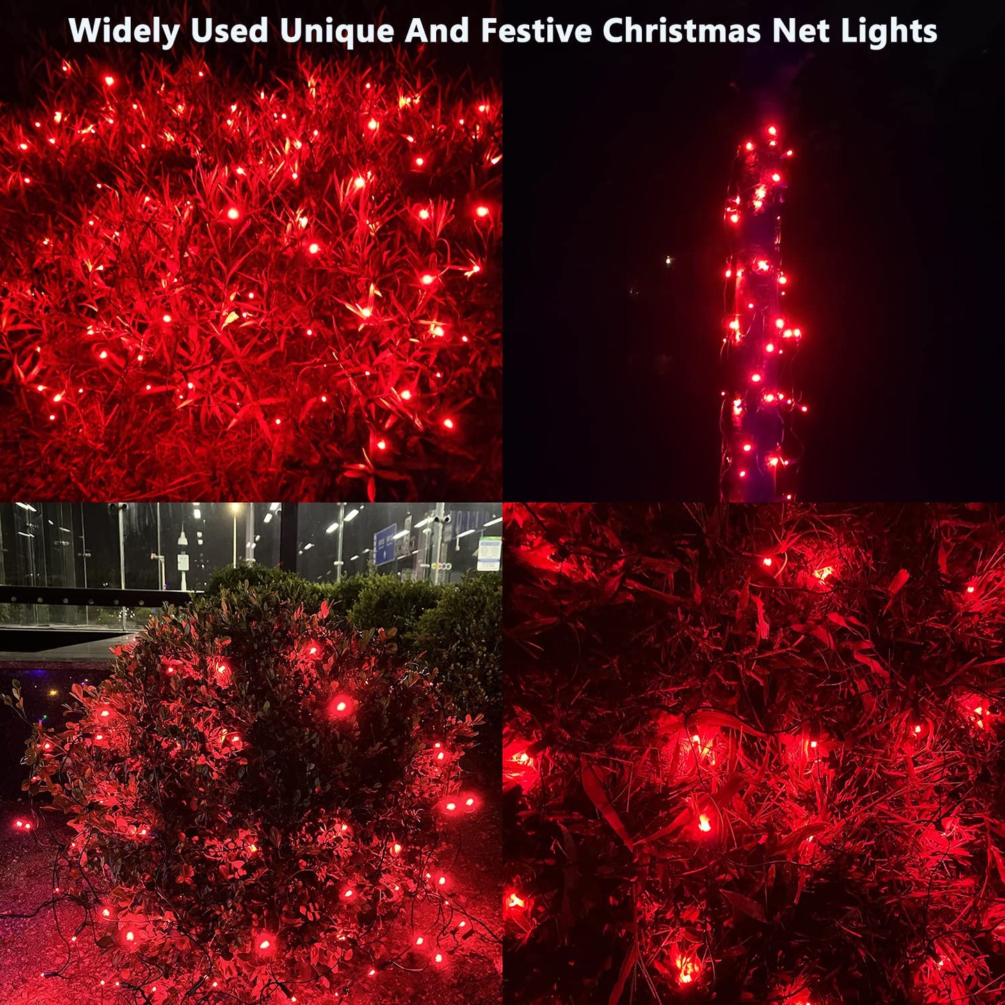 HISHINY LED Red Christmas Net Lights Outdoor,5ftx5ft 100LED Green Wire, Connectable Indoor Outdoor Bush Mesh Net Lights String for Valentines Day Decor,Shrub,Yard,Tree（Red）