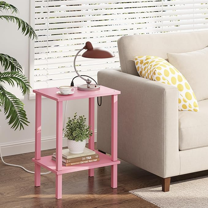 TUTOTAK End Table with Charging Station, Small Side Table with Outlets
