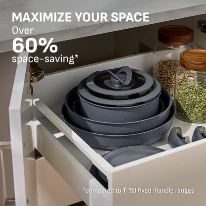 T-fal Ingenio Essentials Cookware Set with Detachable/Removable Handle 11 Piece, Granite Titanium Non Stick, Induction, Oven Broiler Safe 500F, Stackable, Pots and Pans Set, RV Camping, Fry Pans Gray