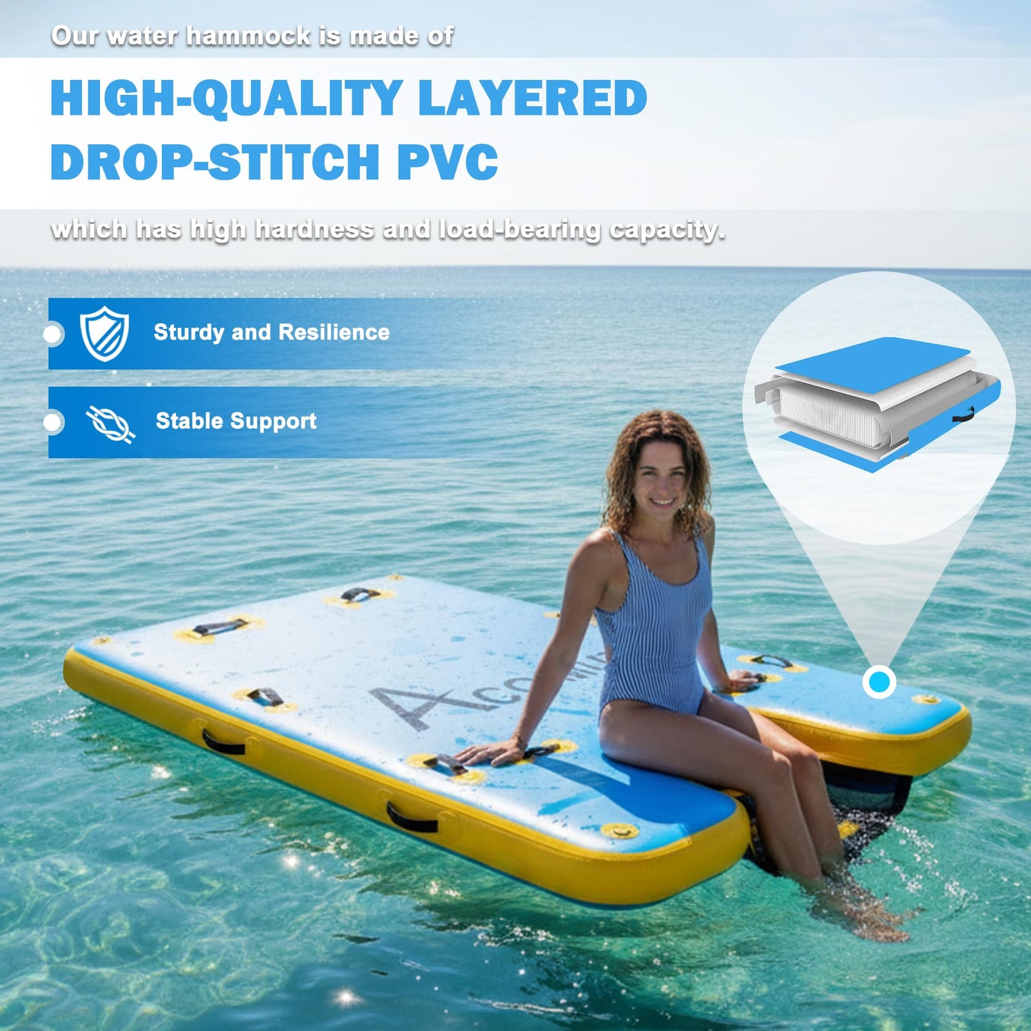 ACOMUZI Inflatable Water Platform with Dog Ramp, Heavy-Duty 6" Thick Drop Stitch Floating Dock for Pets Adults, Portable Lake Raft for Boat Pool Beach, Includes Pump