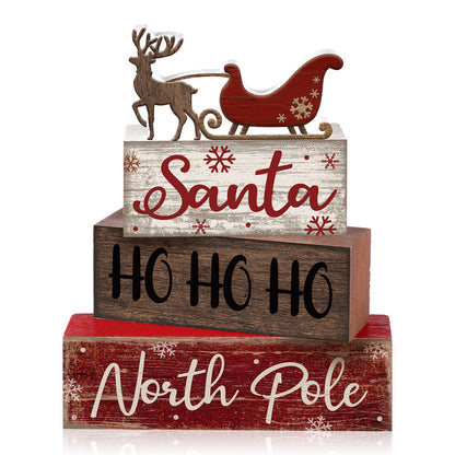 Moucuny 4 Pcs Reindeer Christmas Table Decor Wooden Reindeer Christmas Tiered Tray Decor Xmas Centerpiece Decorative Red Deer Pulled Sleigh Block Signs Gift Farmhouse Xmas Decoration for Home Kitchen