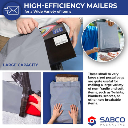 Sabco - Mailing Bags – 12 x 16" Self Adhesive, 100 Waterproof and Tear-Proof Postal Bags – Large Sized Grey Plastic Mailing Mail Post Postage Plastic Bags (12 x 16", 100)