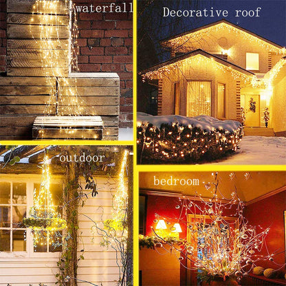 SHUKAN 220 LED Firefly Bunch Lights Battery Operated, 8 Flashing Modes Waterproof Copper Wire Waterfall Lights, Remote Controlled Timer and Hooks, Fairy Lights for Indoor Outdoor Decor (Warm White)
