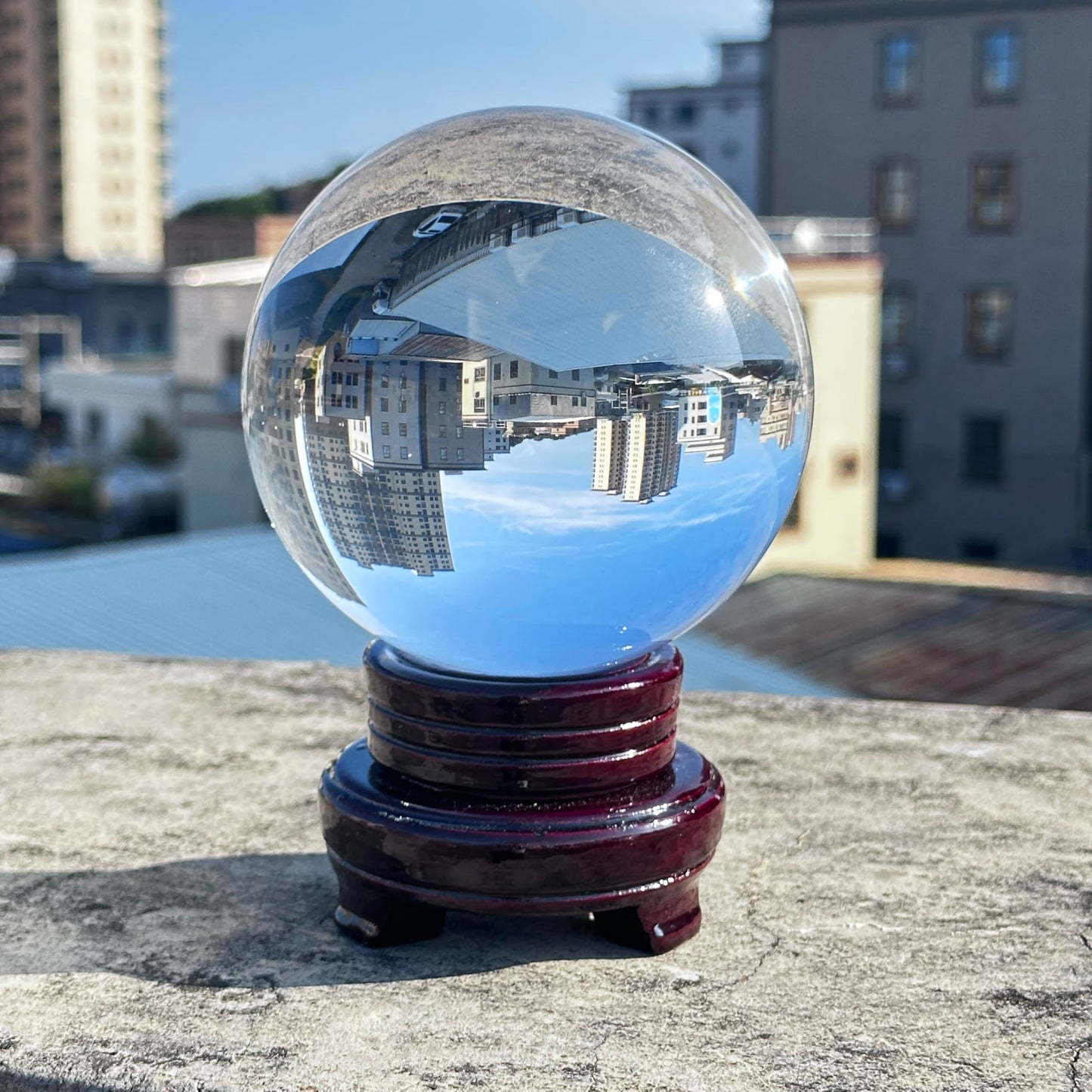 Clear Crystal Ball 120mm (4.72-inch) with Wooden Stand — Decorative Sphere