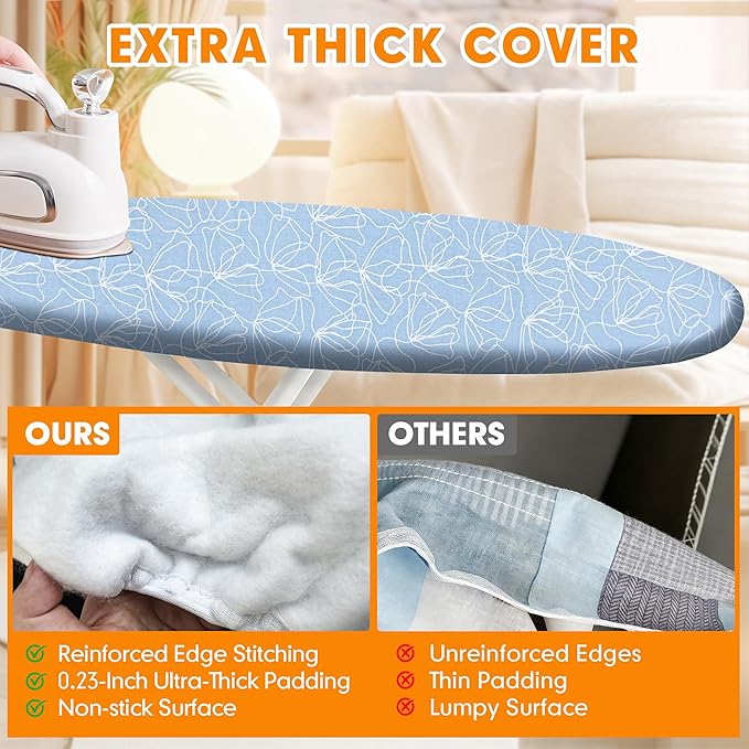 Ironing Board Cover and Pad, 15x54 Standard Size Thick Iron Padding, Scorch &