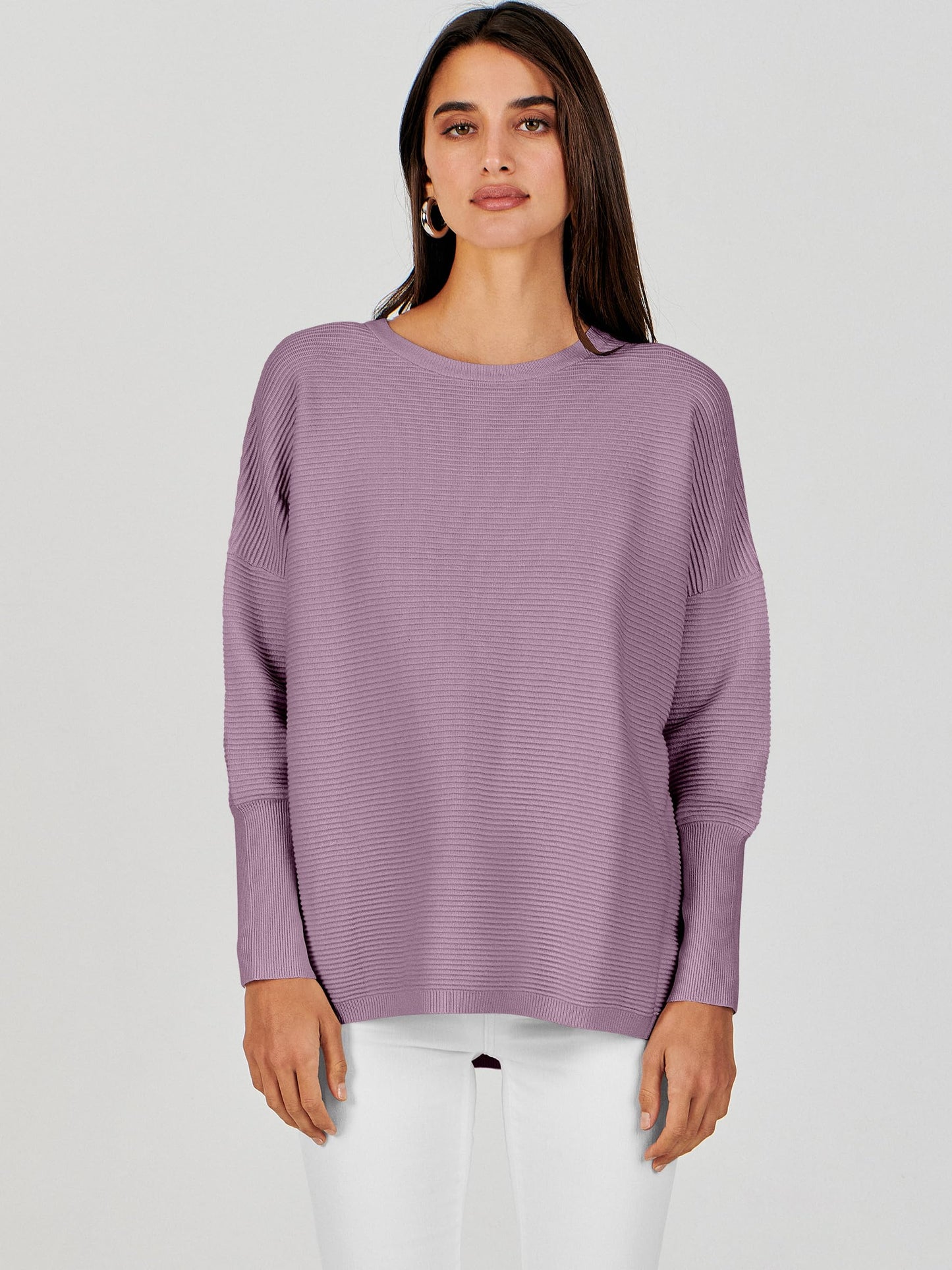 ANRABESS Womens Oversized Batwing Long Sleeve Ribbed Knit Sweaters 2025 Fall Outfits