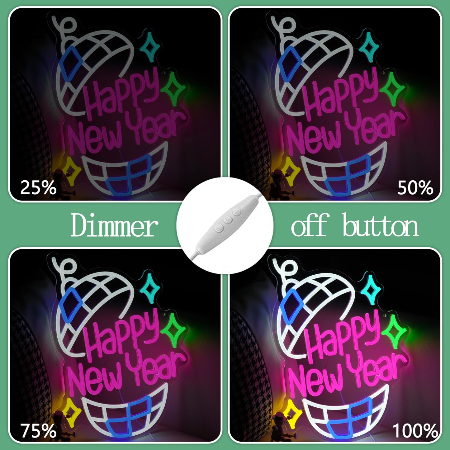 JLEWUINH Happy New Year Neon Sign Led Party Light Sign for New Years Eve Decorations Dimmable USB Spring Festival Neon Light for Christmas Holiday Home Bar(16.5 * 12.6 In)