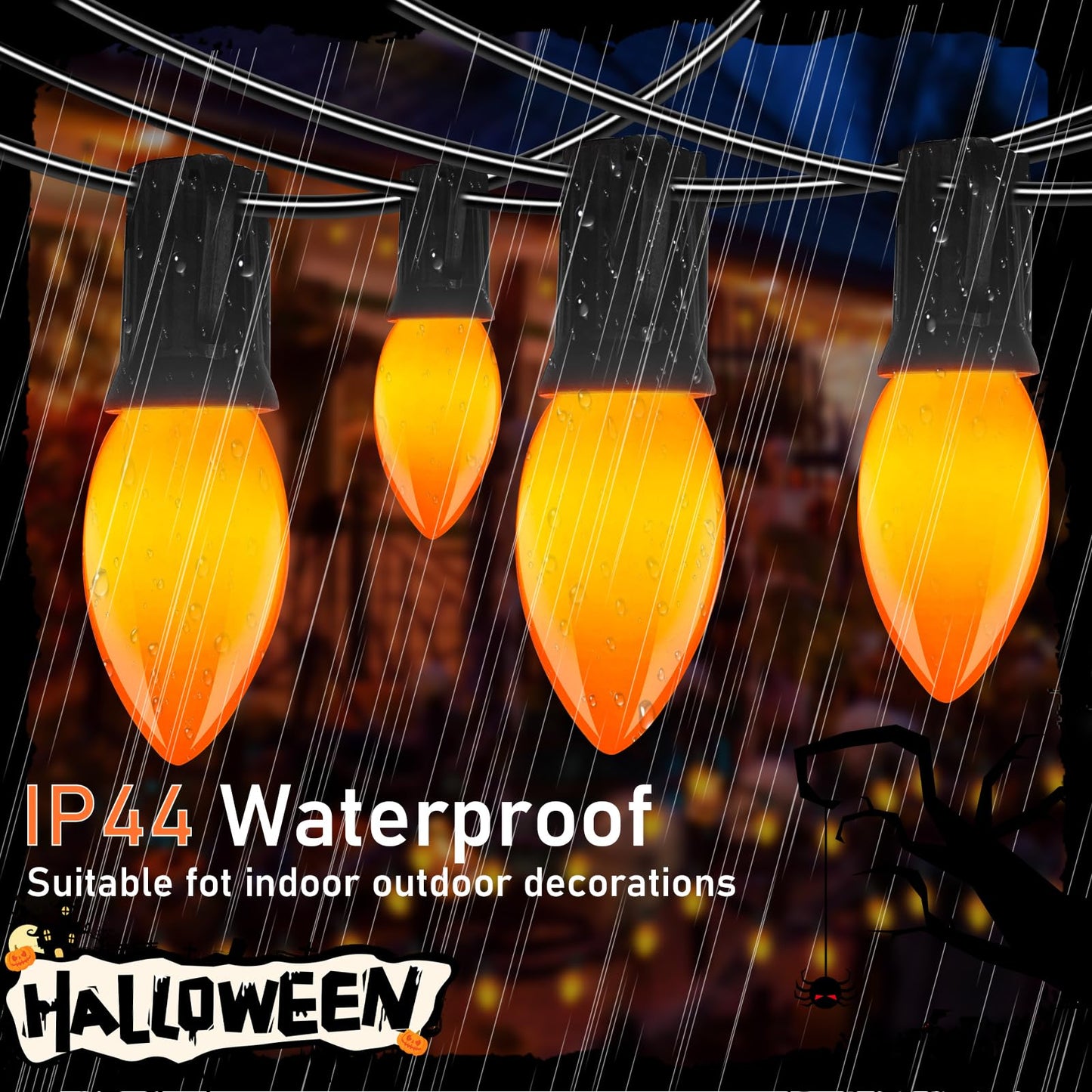 Pallerina C9 LED Orange Halloween Lights, 25 Foot 26 Bulbs String Lights, 120V Energy Saving, IP44 Weather Resistant Connectable Lights for Patio, Roofline, Garden, Festival Decoration