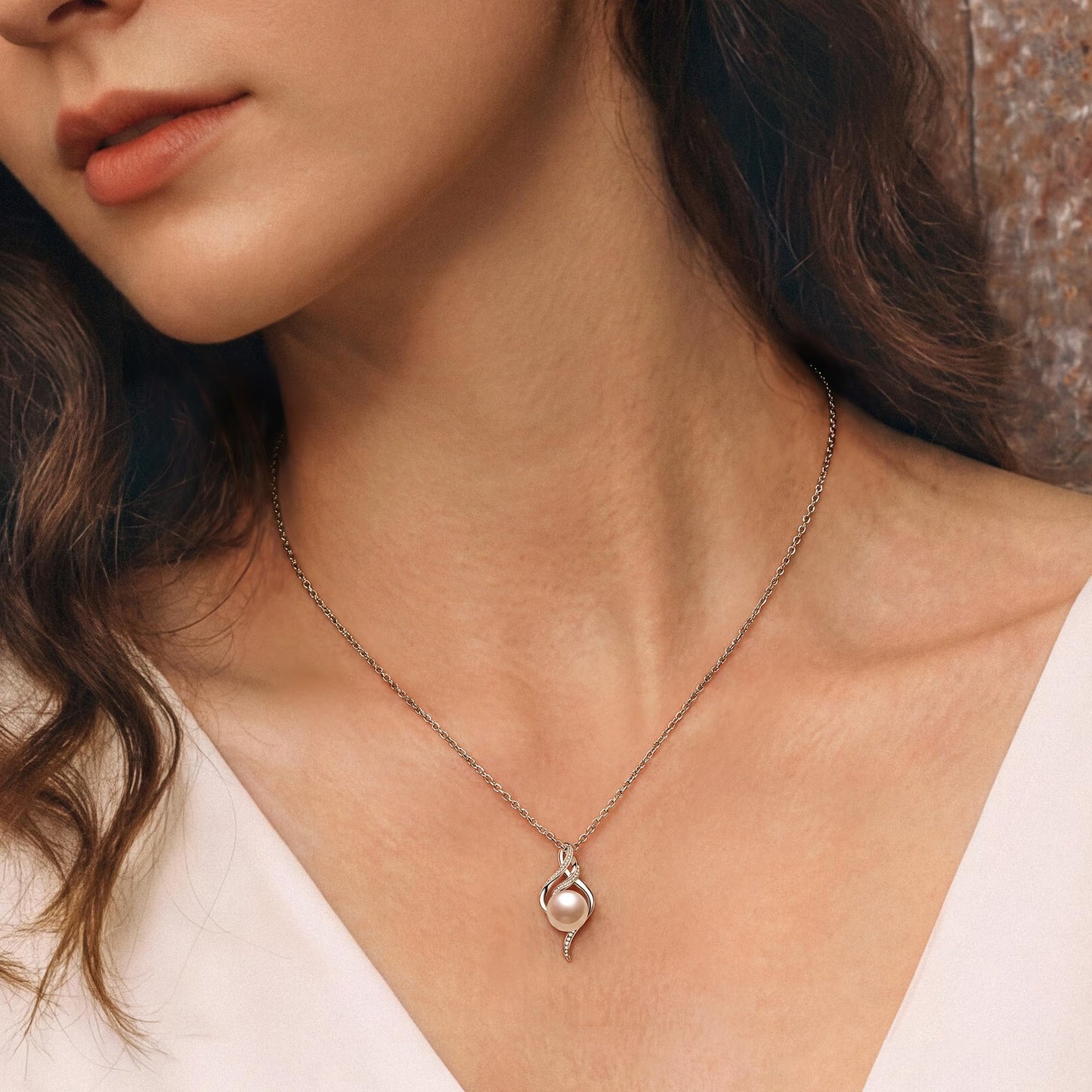 FANCIME Gift for Women Wife Freshwater Cultured Pearl Necklace Sterling Silver Ondine’s Heart 10-12MM Freshwater Cultured Pearl Luxury Jewelry Gift for Women, Mother, Wife, 16"+2" Adjustable