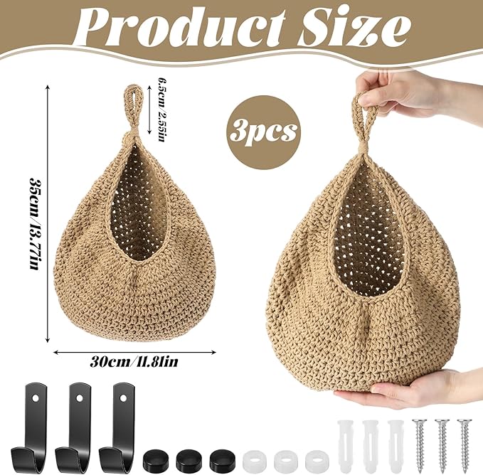 3 Pcs Larger Boho Wall Hanging Fruit Baskets