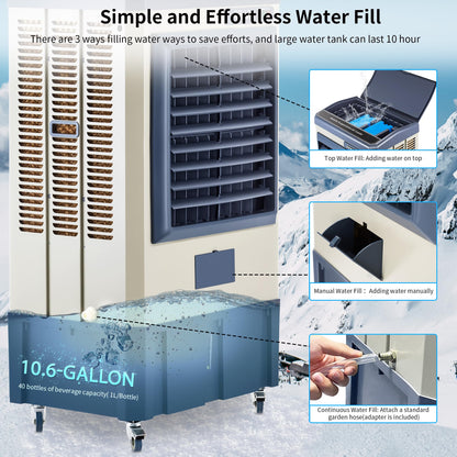 Uthfy 41" Swamp Cooler, 4800 CFM Evaporative Air Cooler with 10.6 Gallon Water Tank, Portable Outdoor Air Conditioner with 3 Ice Pack, 110° Oscillation, 3 Speed for Garage, Yard, Midnight Blue