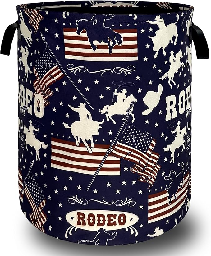 Western Cowboy Laundry Hamper Foldable Oxford Cloth American Flag Laundry Basket