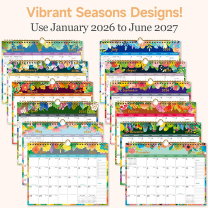 Lbylyhxc 2026 Calendar - Includes January 2026 to June 2027-18 Monthly Wall Calendar 2026, 11 x 8.5 Inches.Thick Paper with Julian Dates and Block for New Year and Christmas Presents (wall calendar 2026-2027 flower)