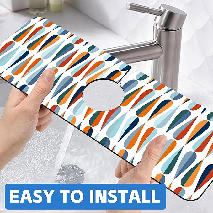 Mid-Century Drop Shapes Kitchen Sink Splash Guard Mat Absorbent Fast Drying Mat