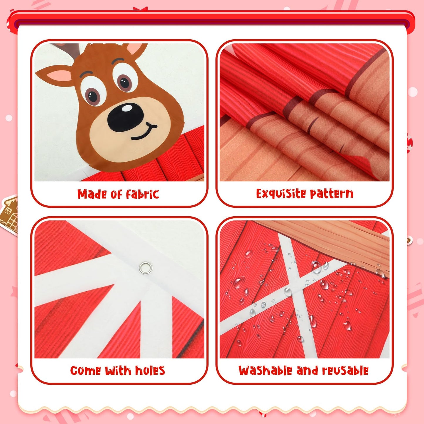 HunnmingRe 3 Pcs Large Reindeer Stables Christmas Office Decoration 78.7 Inch Reindeer Door Banner with Hook Double-Sided Tape Winter Xmas Elk Wall Supplies for Garage Classroom Office Decoration